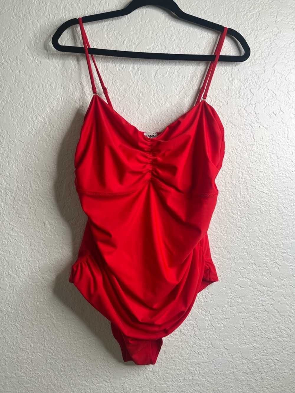 GANNI RECYCLED SOLID CORE ONE PIECE SWIMSUIT RED Sz 48